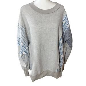 Olie + Hali Patchwork Sweatshirt Gray Blue Texture Women’s Small S
